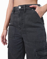 Shop Women's Black Straight Fit Cargo Jeans