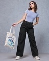 Shop Women's Black Straight Fit Cargo Jeans-Full