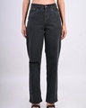 Shop Women's Black Straight Fit Ripped Jeans-Front