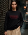 Shop Women's Black Stranger Things Typography Oversized Sweatshirt-Front