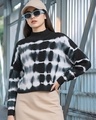 Shop Women's Black & White Tie & Dye Oversized Crop Sweater-Front