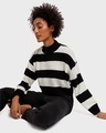 Shop Women's Black Striped Oversized Sweater-Front