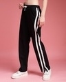 Shop Women's Black Striped Relaxed Fit Trackpants-Front