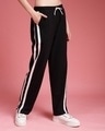 Shop Women's Black Striped Relaxed Fit Trackpants-Design