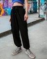 Shop Women's Black Super Loose Fit Cargo Joggers-Front