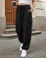 Shop Women's Black Super Loose Fit Cargo Joggers-Front