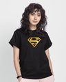 Shop Women's Black Superman Gold (SML) Printed Boyfriend T-shirt-Front