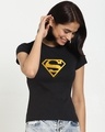 Shop Women's Black Superman Gold (SML) Printed Slim Fit T-shirt-Front