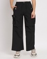 Shop Women's Black Tapered Fit Cargo Pants-Front