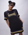 Shop Women's Black Team Minions Graphic Printed Oversized T-shirt Dress-Front
