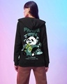Shop Women's Black The Panda Way Graphic Printed Zipper Hoodies-Front