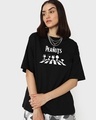 Shop Women's Black The Peanuts Beatles Graphic Printed Oversized T-shirt-Front