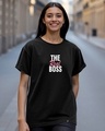 Shop Women's Black The Real Boss Typography Boyfriend T-shirt-Front