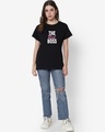 Shop Women's Black The Real Boss Typography Boyfriend T-shirt-Full