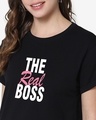 Shop Women's Black The Real Boss Typography Boyfriend T-shirt