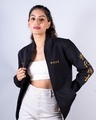 Shop Women's Black Tokyo Manji Anime Typography Velvet Bomber Jacket-Front