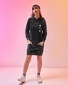 Shop Women's Black Toxic Graphic Printed Acid Wash Hoodie Dress-Full