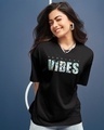 Shop Women's Black Tropical Vibes Typography Oversized T-shirt-Front