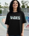 Shop Women's Black Tropical Vibes Typography Oversized T-shirt-Front