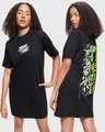 Shop Women's Black Turtle Power Graphic Printed Oversized Dress-Front