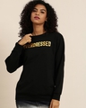 Shop Women's Black Typography Oversized Sweatshirt-Front