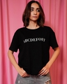 Shop Women's Black Typography Oversized T-shirt-Front