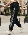 Shop Women's Black Typography Super Loose Fit Track Pants-Front