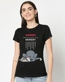 Shop Women's Black Warning Graphic Printed Slim Fit T-shirt-Front