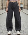 Shop Women's Black Washed Barrel Fit Jeans-Front