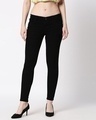 Shop Women's Black Washed Slim Fit Mid Waist Jeans-Front