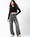 Shop Women's Black Washed Straight Fit Distressed Jeans-Full