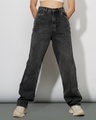 Shop Women's Black Washed Straight Fit Jeans-Front