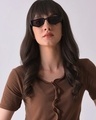 Shop Women's Black Wayfarer Polarised Lens Sunglasses-Front
