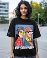 Shop Women's Black Weird Fashion Graphic Printed Oversized T-shirt-Front