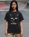 Shop Women's Black Whatever Cat Graphic Printed Boyfriend T-shirt-Front