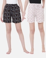 Shop Pack of 2 Women's Black & White All Over Printed Lounge Shorts-Front