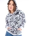 Shop Women's Black & White All Over Printed Oversized Hoodies-Front