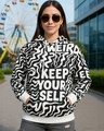 Shop Women's Black & White All Over Printed Oversized Hoodies-Front
