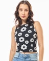 Shop Women's Black & White All Over Printed Oversized Short Top-Front
