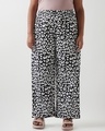 Shop Women's Black & White All Over Printed Plus Size Wide Leg Pyjamas-Front