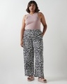 Shop Women's Black & White All Over Printed Plus Size Wide Leg Pyjamas-Full