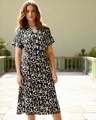 Shop Women's Black & White All Over Printed Relaxed Fit Shirt Dress-Front