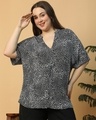 Shop Women's Black & White Animal Printed Plus Size Top-Front