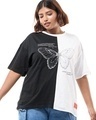 Shop Women's Black & White Anti Social Butterfly Graphic Printed Oversized Plus Size T-shirt-Front