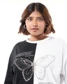 Shop Women's Black & White Anti Social Butterfly Graphic Printed Oversized Plus Size T-shirt