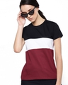 Shop Women's Black & White Colourblocked T-shirt-Front