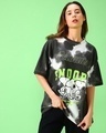 Shop Women's Black & White Snoopy Illusion Tie & Dye Oversized T-shirt-Front