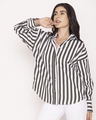 Shop Women's Black & White Striped Oversized Shirt-Front