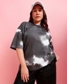 Shop Women's Black & White Tie & Dye Plus Size Oversized T-shirt-Front