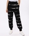 Shop Women's Black & White Tie N Dye Relaxed Fit Joggers-Front